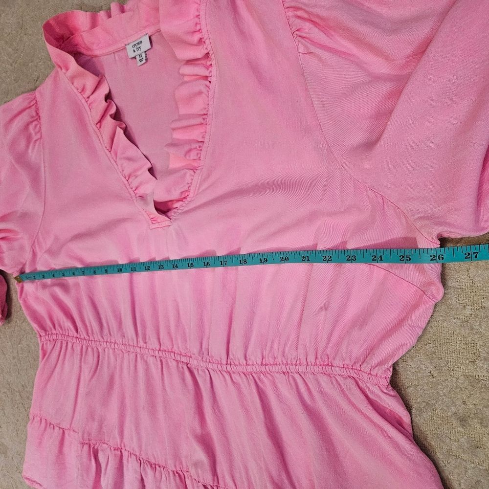 Crown & Ivy Top Women Sz 3X Pink Ruffle V-neck Pullover 100%Tencel Lyocell - Picture 6 of 10